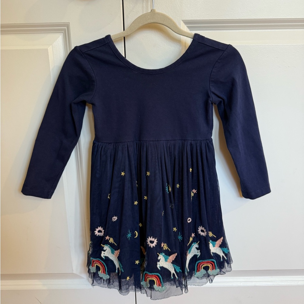 Navy Unicorn Embroidered Dress